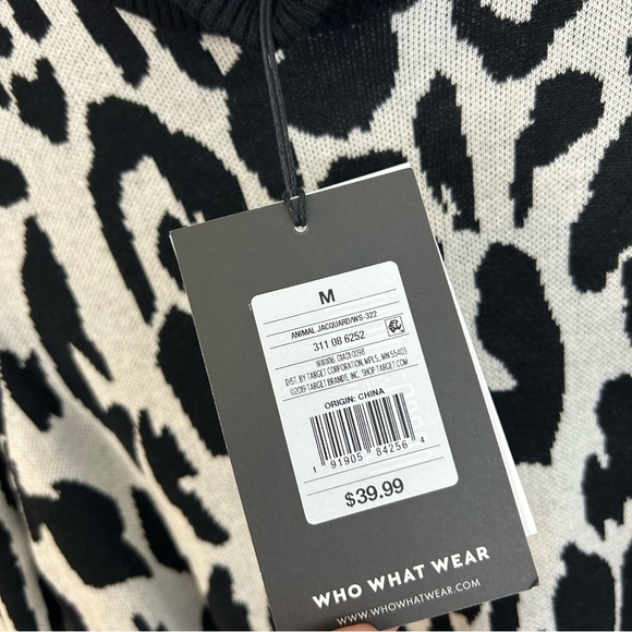 NWT Who What Wear Black/White Leopard/Animal Print Sweater Mini Dress Medium - Picture 11 of 14